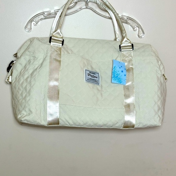 Amazon Handbags - NWT Cream Quilted Weekender Travel Bag with Toiletry/purse bag included